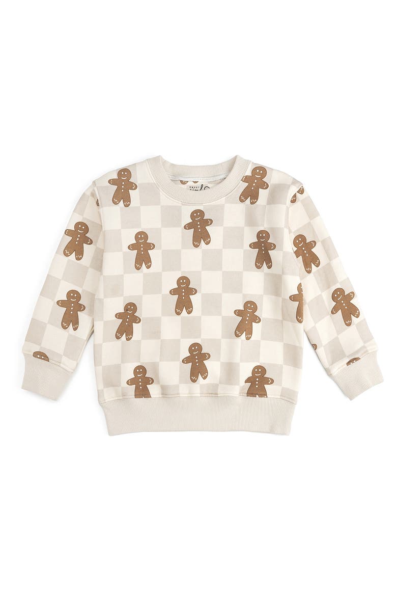 Gingerbread Christmas Checkered Sweatshirt, Main, color, Ivory