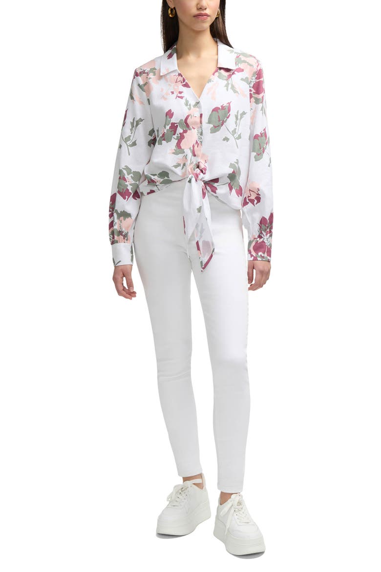 Tie Front Shirt, Alternate, color, PEACH BOUQUET