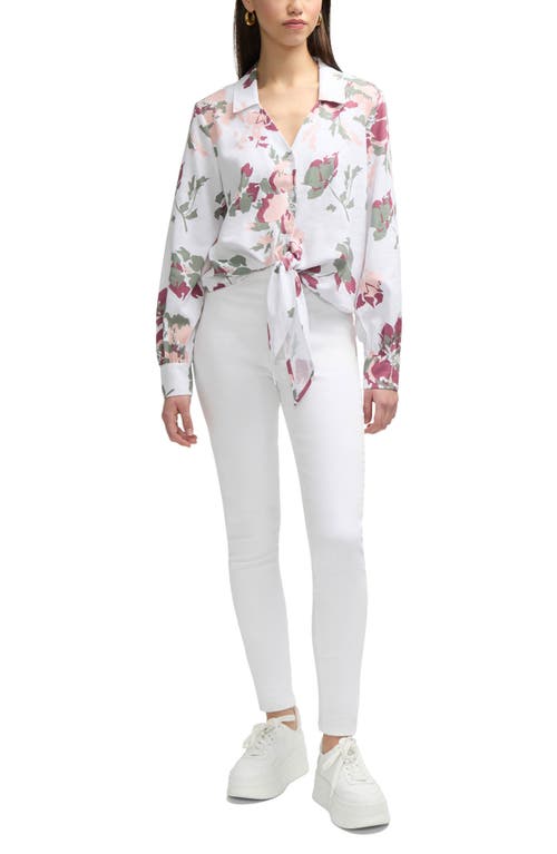 Ellen Tracy Tie Front Shirt In Peach Bouquet