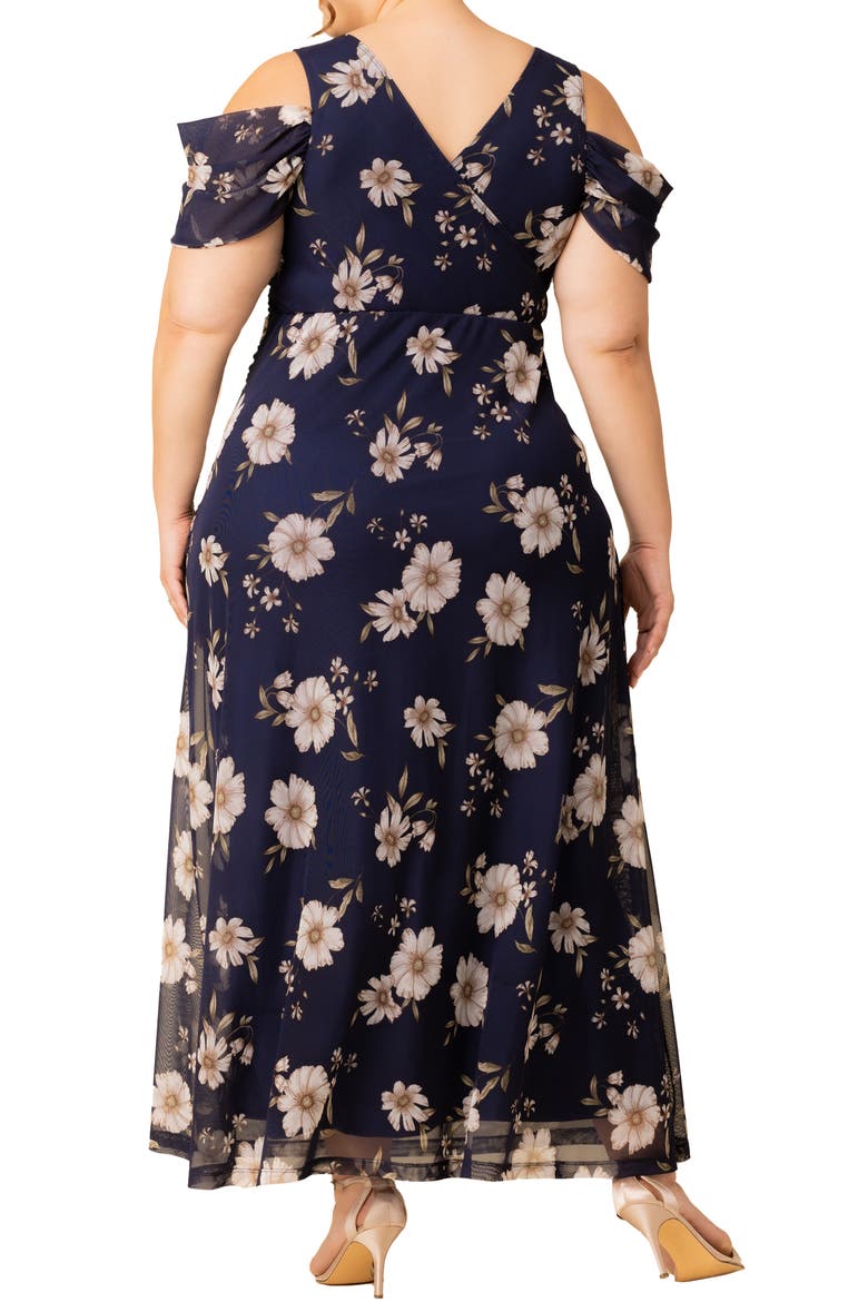 Seraphina Cold Shoulder Mesh Gown, Alternate, color, NAVY BLOOMS