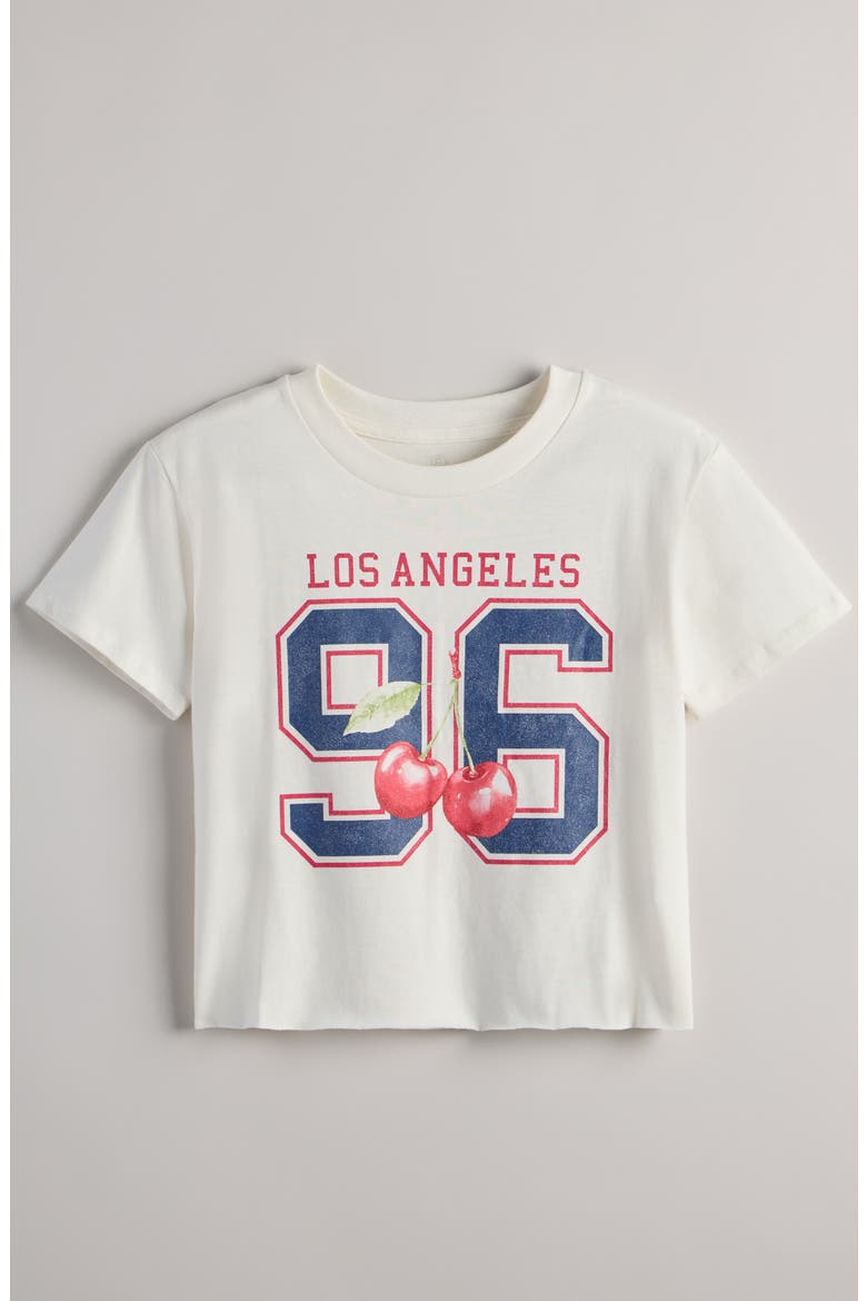 Kids' Crop Cotton Graphic T-Shirt, Main, color, IVORY LOS ANGELES