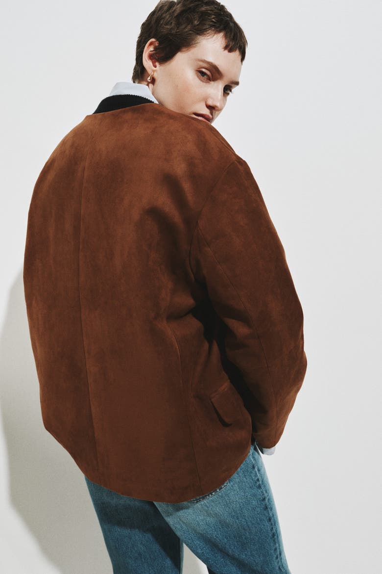 Collarless Jacket, Alternate, color, Brown