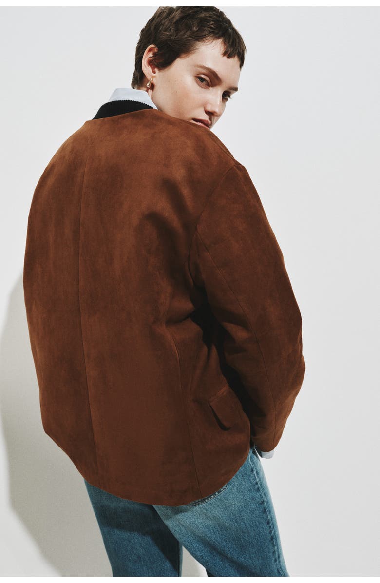 H&M Collarless Jacket, Alternate, color, Brown