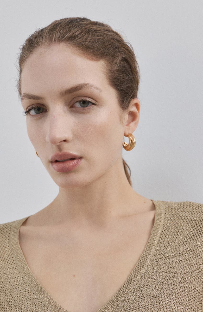 MANGO Metallic V-Neck Long Sleeve Knit Top, Alternate, color, 