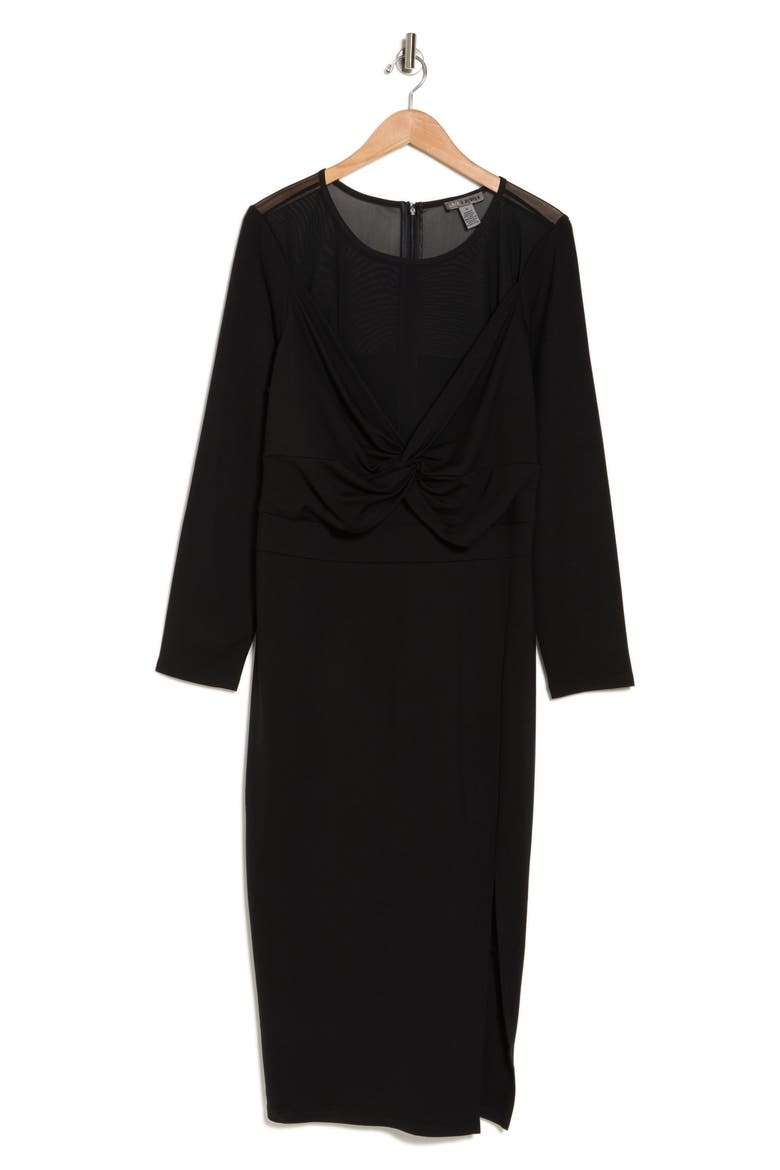 Celia Long Sleeve Illusion Mesh Ponte Dress, Alternate, color, BLACK