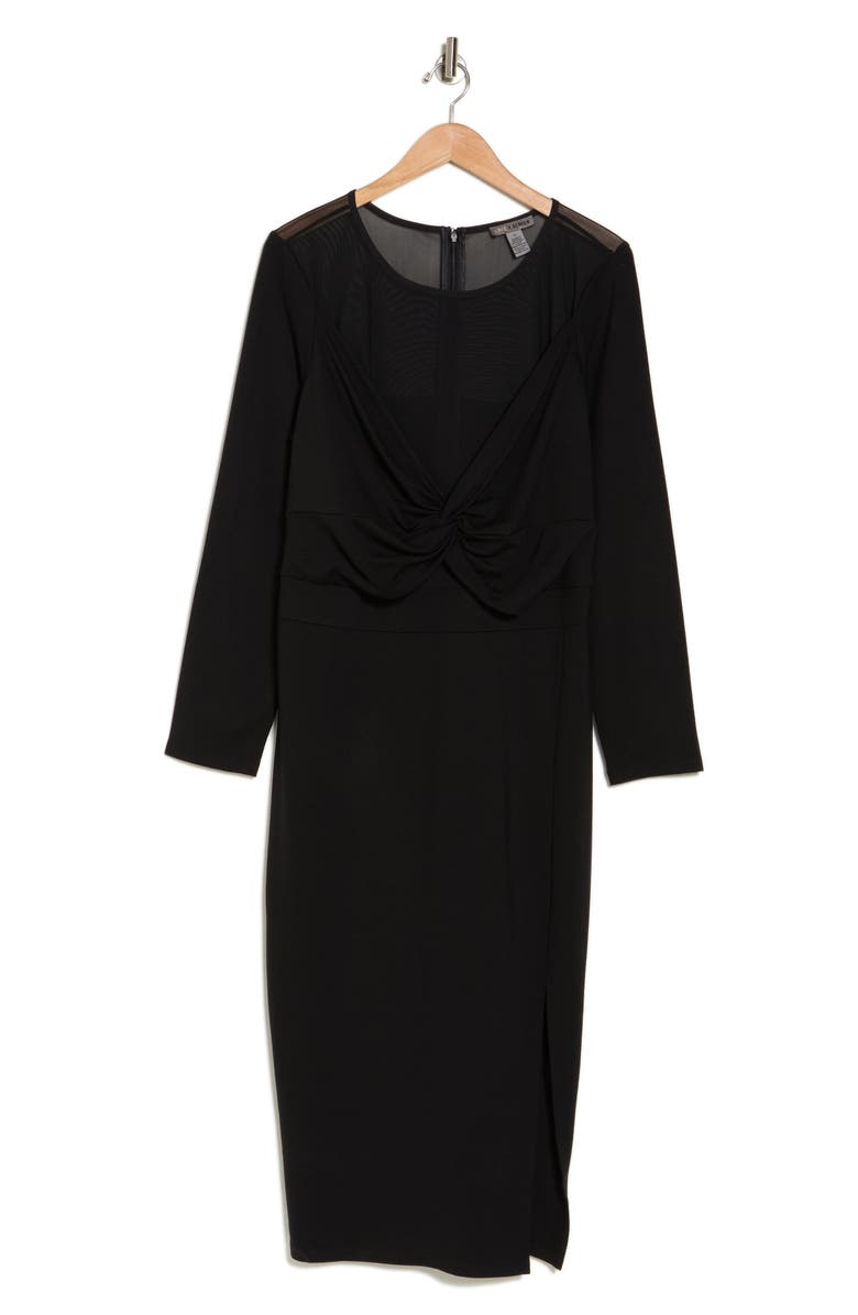 BY DESIGN Celia Long Sleeve Illusion Mesh Ponte Dress, Alternate, color, Black