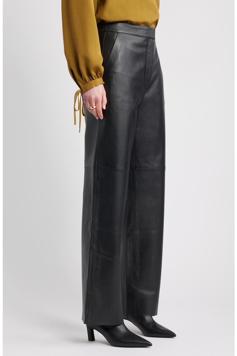 Wide Leg Leather Pants, Alternate, color, BLACK