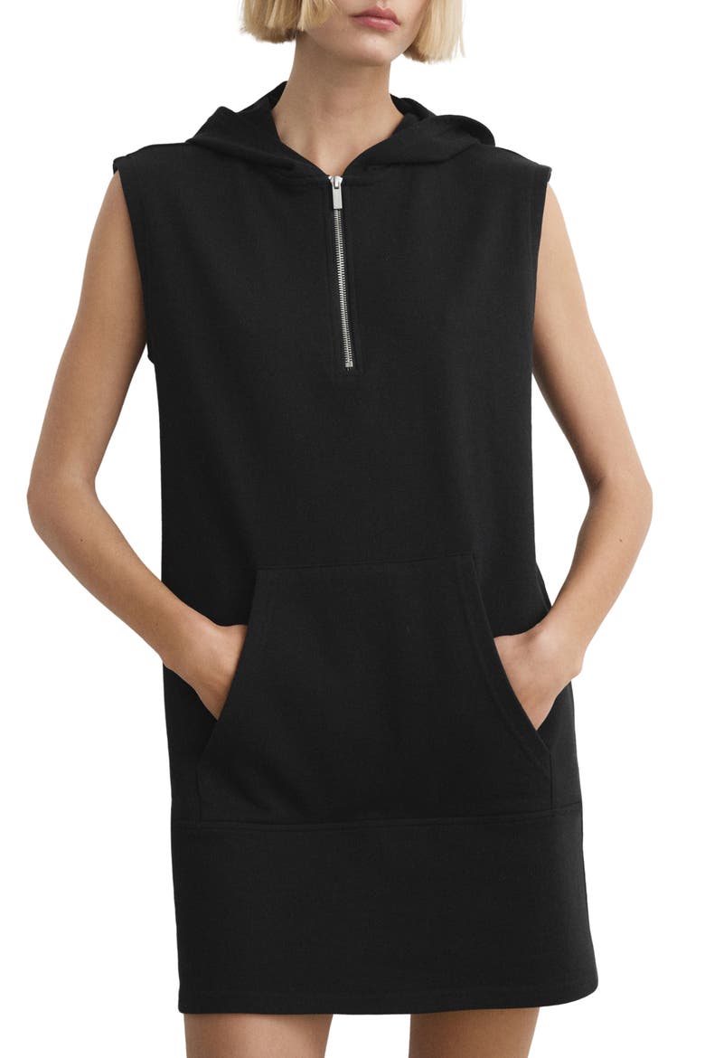 Half Zip Hooded Nightgown, Main, color, BLACK