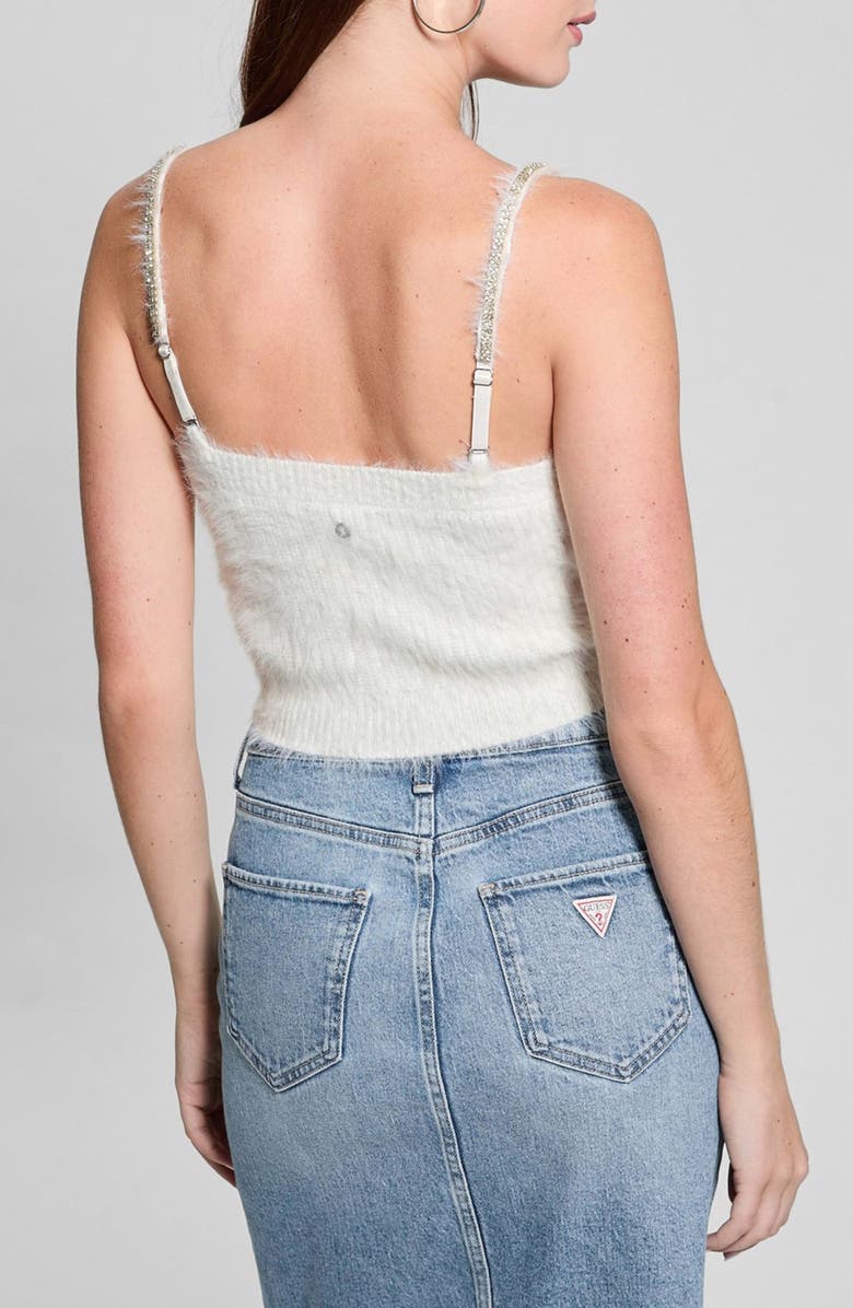 GUESS Keyla Rhinestone Strap Sweater Tank, Alternate, color, White