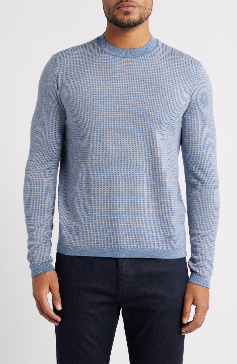 Emporio Armani Geo Pattern Wool Sweater, Main, color, Solid Dark Blue