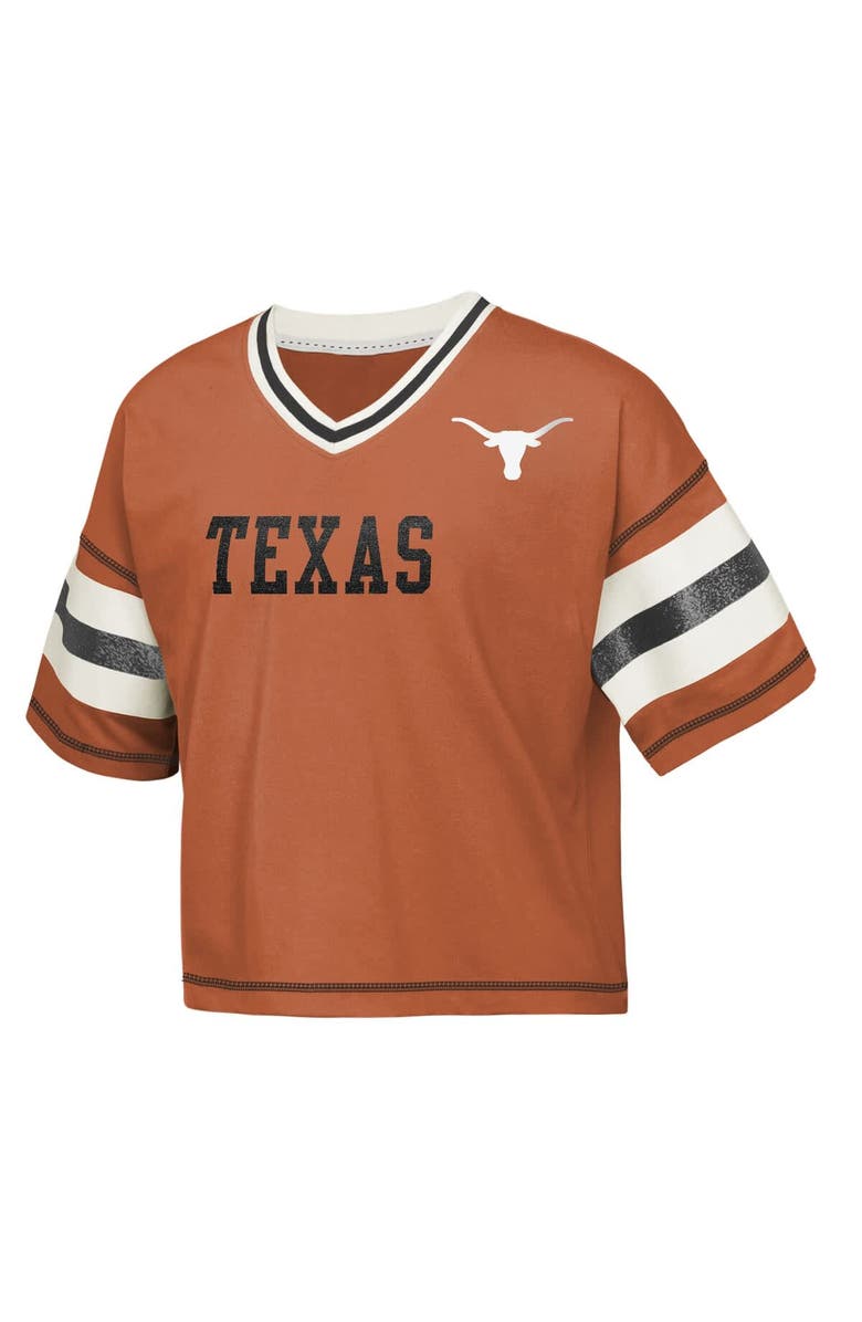 Outerstuff Girls Youth Outerstuff Texas Orange Texas Longhorns Gridiron Jersey V-Neck T-Shirt, Alternate, color, Burnt Orange