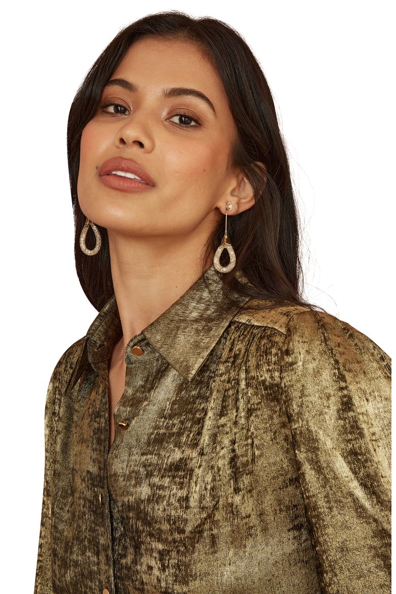Metallic Relaxed Balloon Sleeve Shirt, Alternate, color, Gold