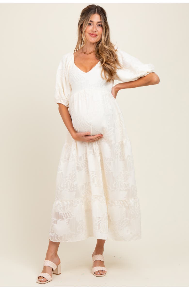 PinkBlush Leaf Textured Tiered Midi Dress, Alternate, color, 