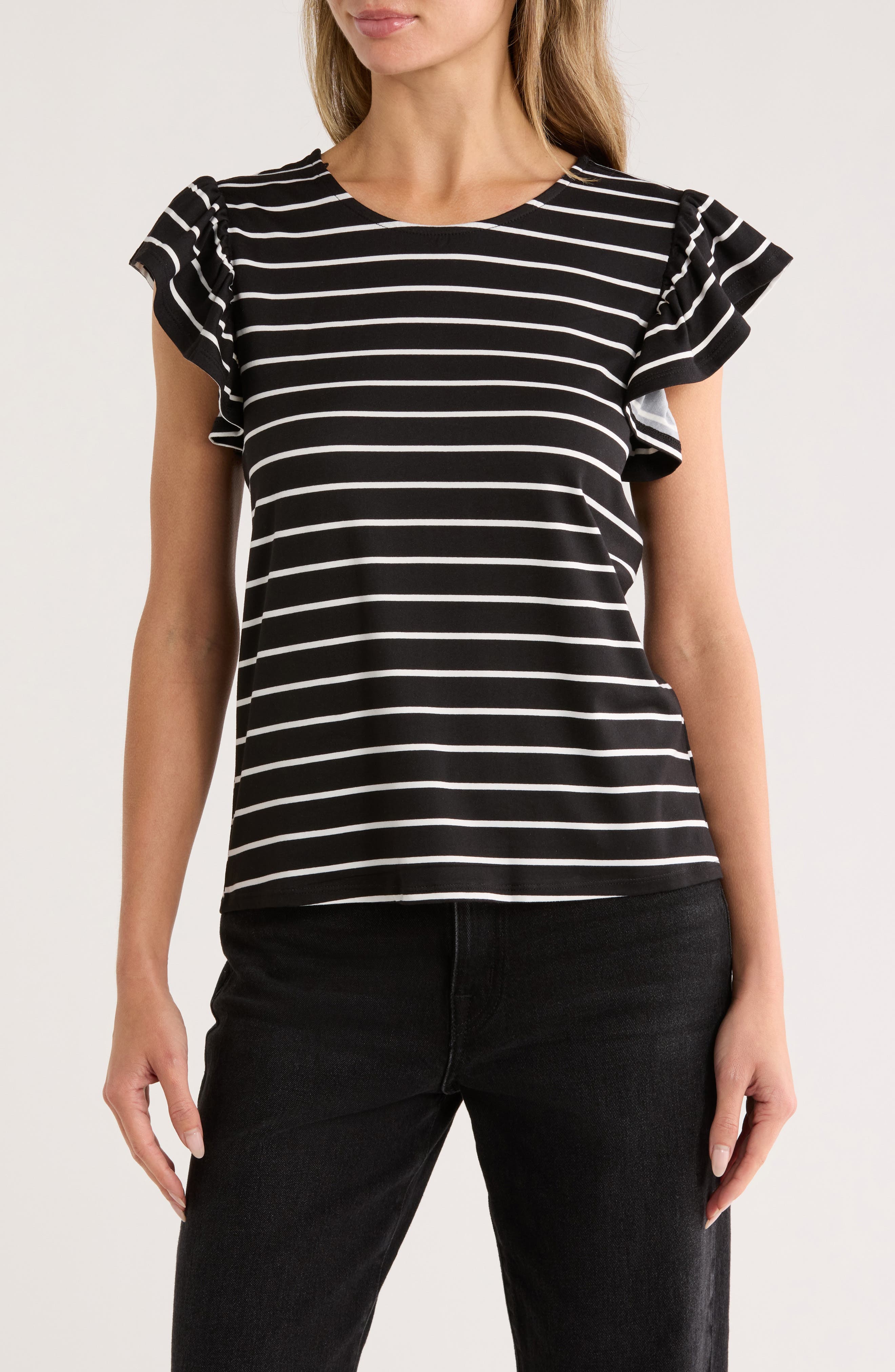 Bobeau Ruffle Sleeve Top