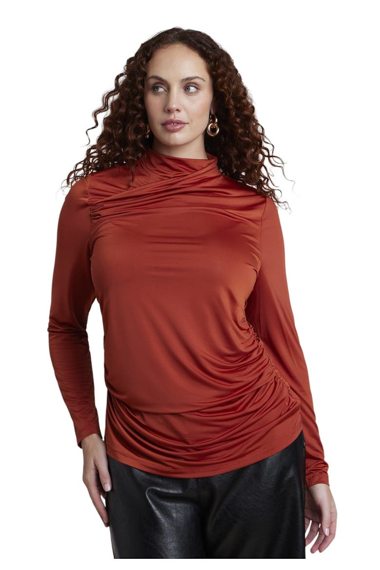 Draped High Neck Top (plus), Main, color, PICANTE