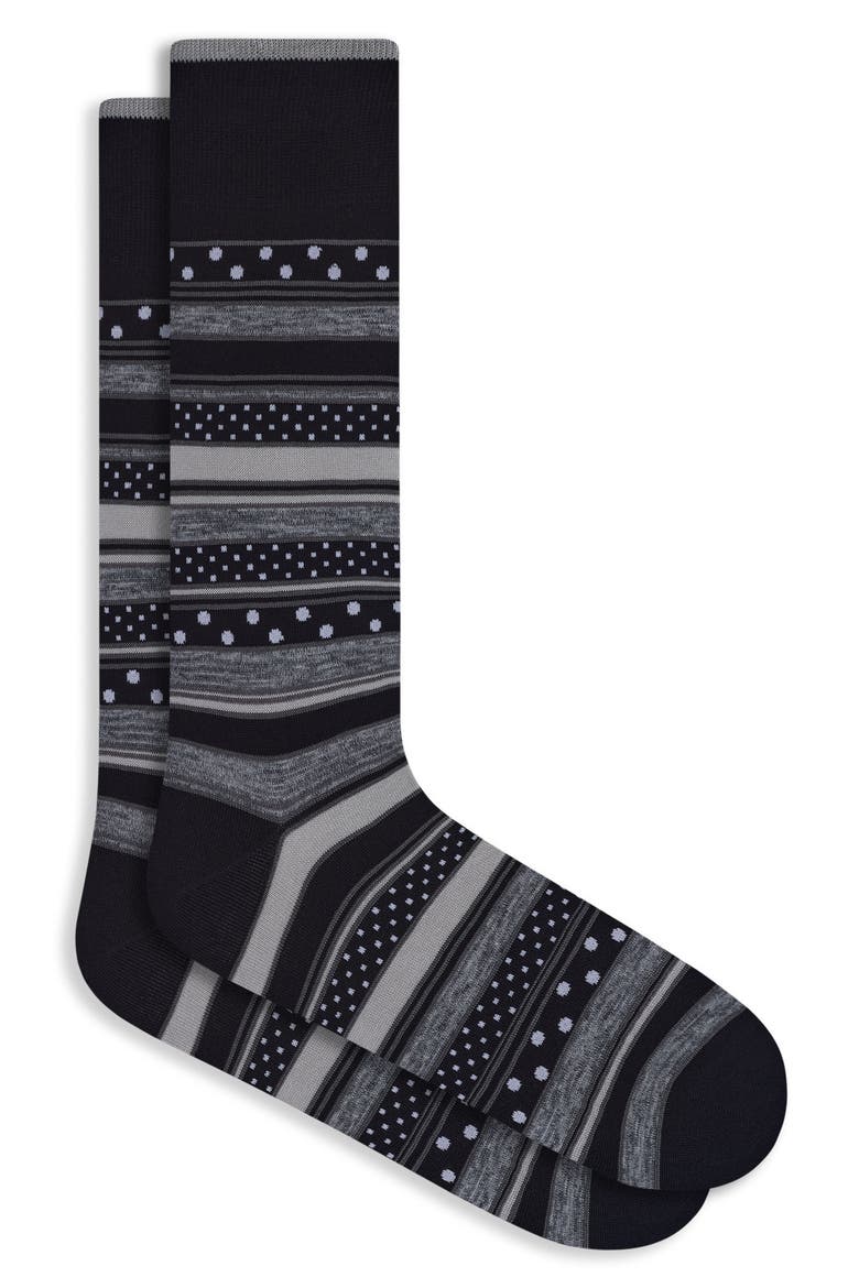 Mixed Stripe Mercerized Cotton Blend Dress Socks, Main, color, BLACK