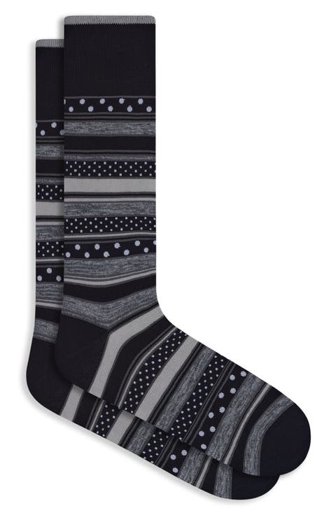 Mixed Stripe Mercerized Cotton Blend Dress Socks