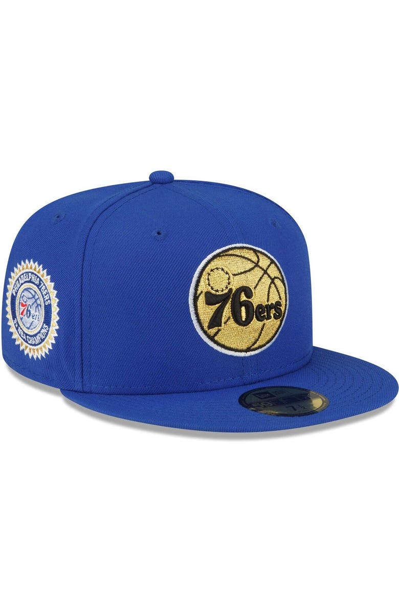 New Era Men's New Era Royal Philadelphia 76ers 3x NBA Champions Metallic Undervisor 59FIFTY Fitted Hat, Main, color, 