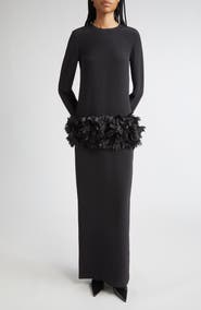 TOTEME Petal Long Sleeve Wool & Silk Evening Dress