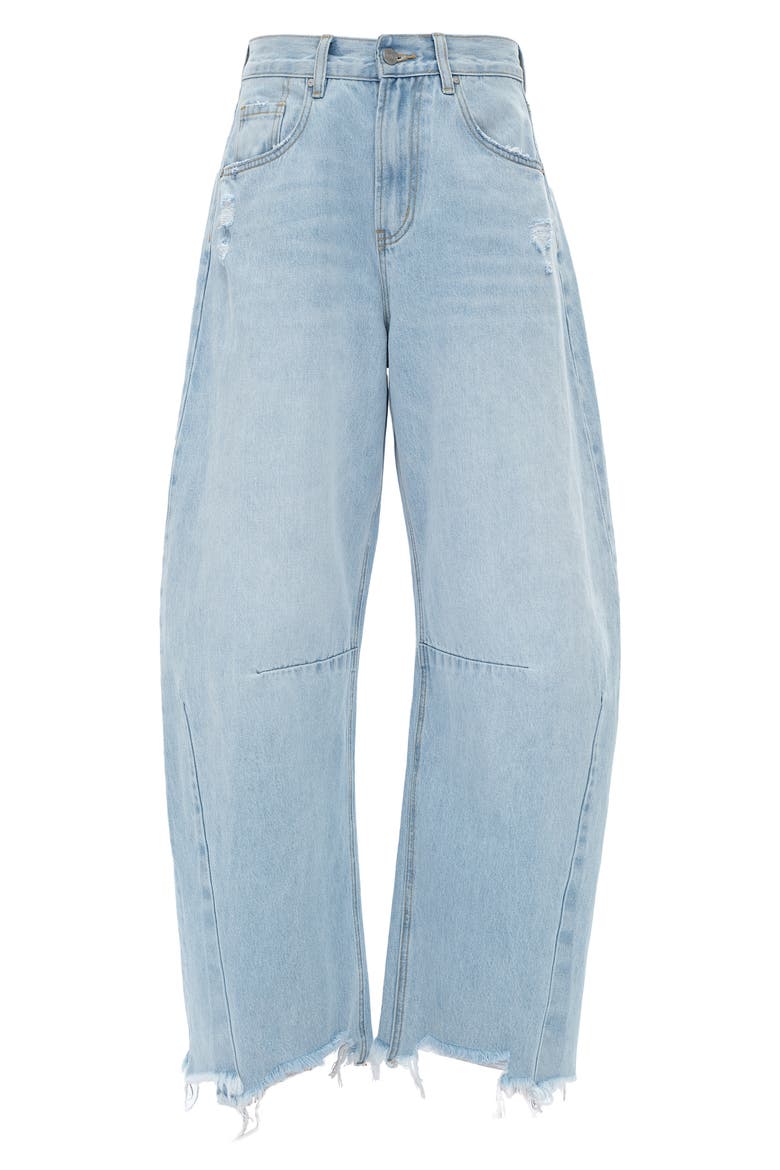Frayed Super High Waist Barrel Jeans, Alternate, color, LIGHT BLUE