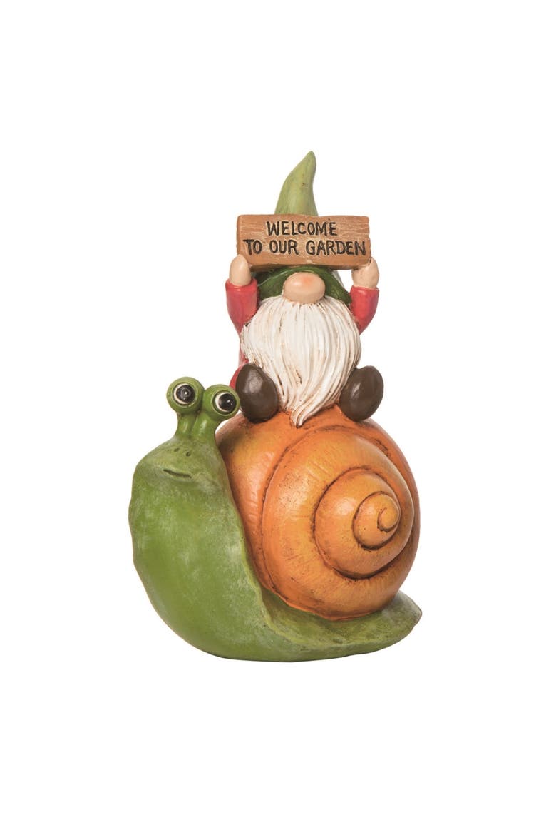 7.5 Inch Green Spring Gnome and Snail Critter Rider Figurine for Spring Decor Polyresin, Main, color, Green