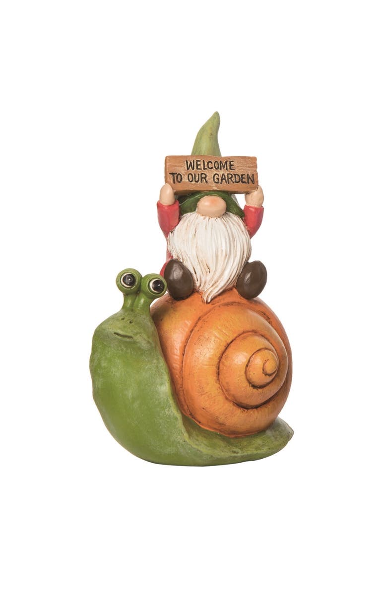 Transpac 7.5 Inch Green Spring Gnome and Snail Critter Rider Figurine for Spring Decor Polyresin, Main, color, Green