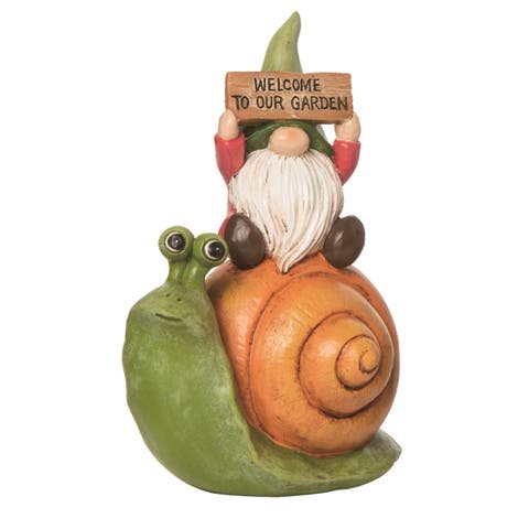 7.5 Inch Green Spring Gnome and Snail Critter Rider Figurine for Spring Decor Polyresin
