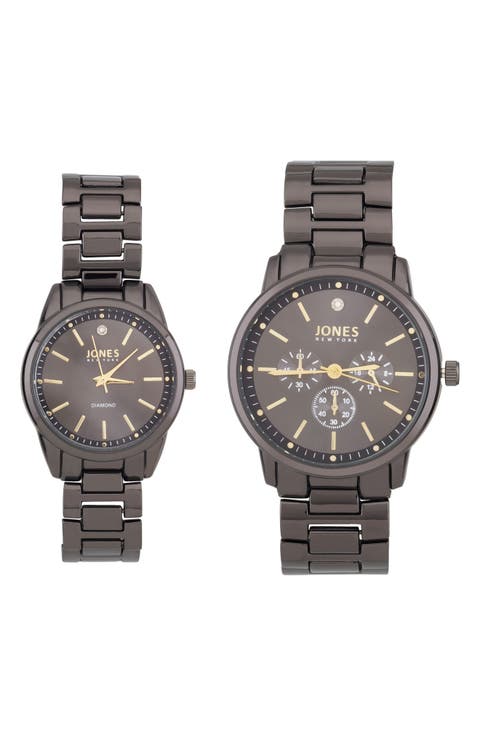 Two-Piece Diamond Accent Bracelet Watch His & Hers Set