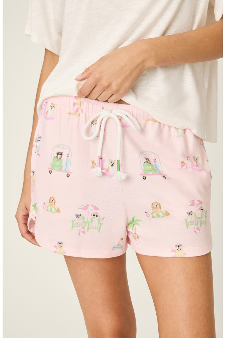Pupcation Palms Pajama Shorts, Alternate, color, LIGHT PINK
