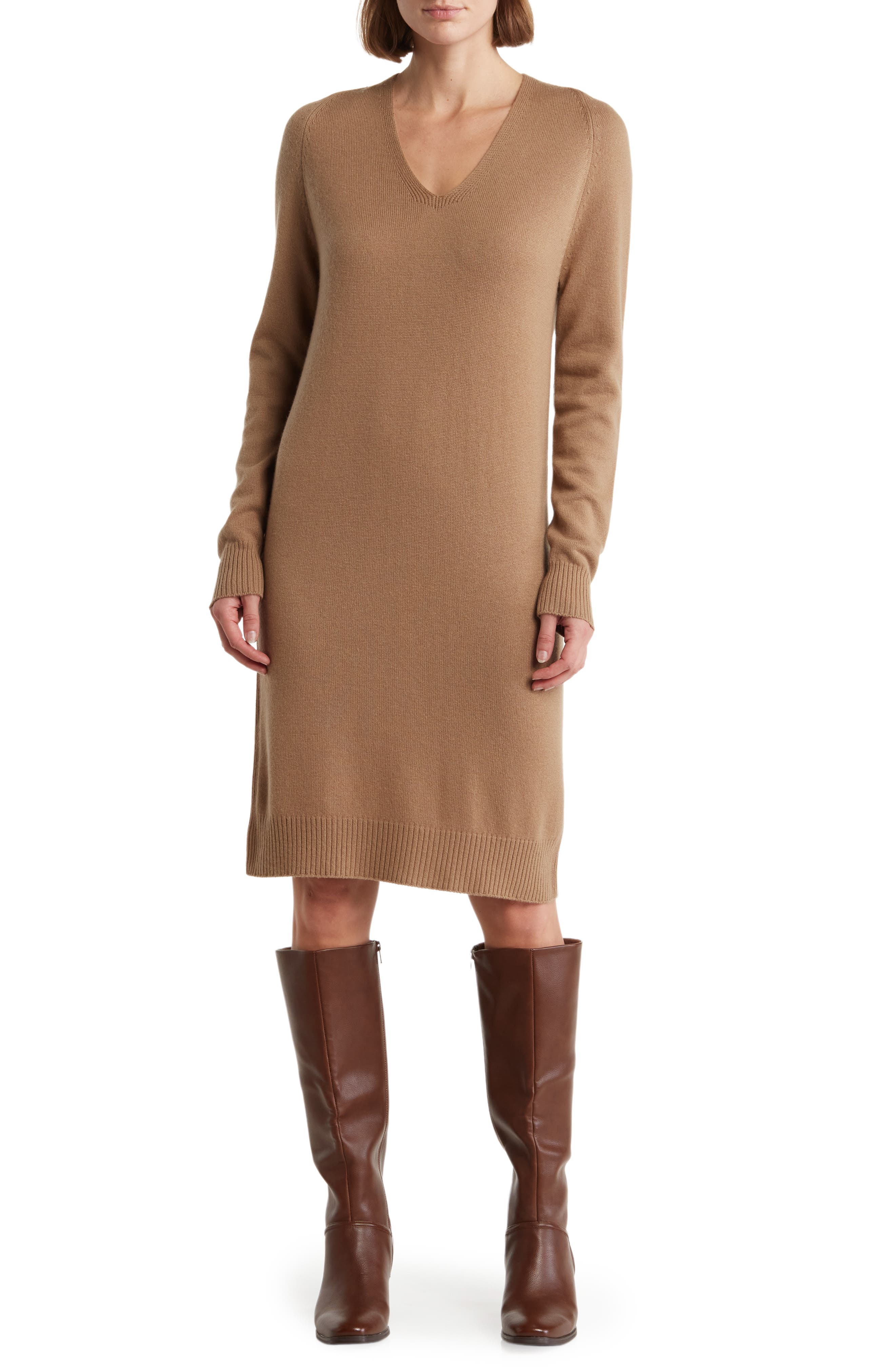 Vince V-Neck Long Sleeve Wool Blend Sweater Dress