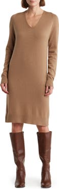 Vince V-Neck Long Sleeve Wool Blend Sweater Dress