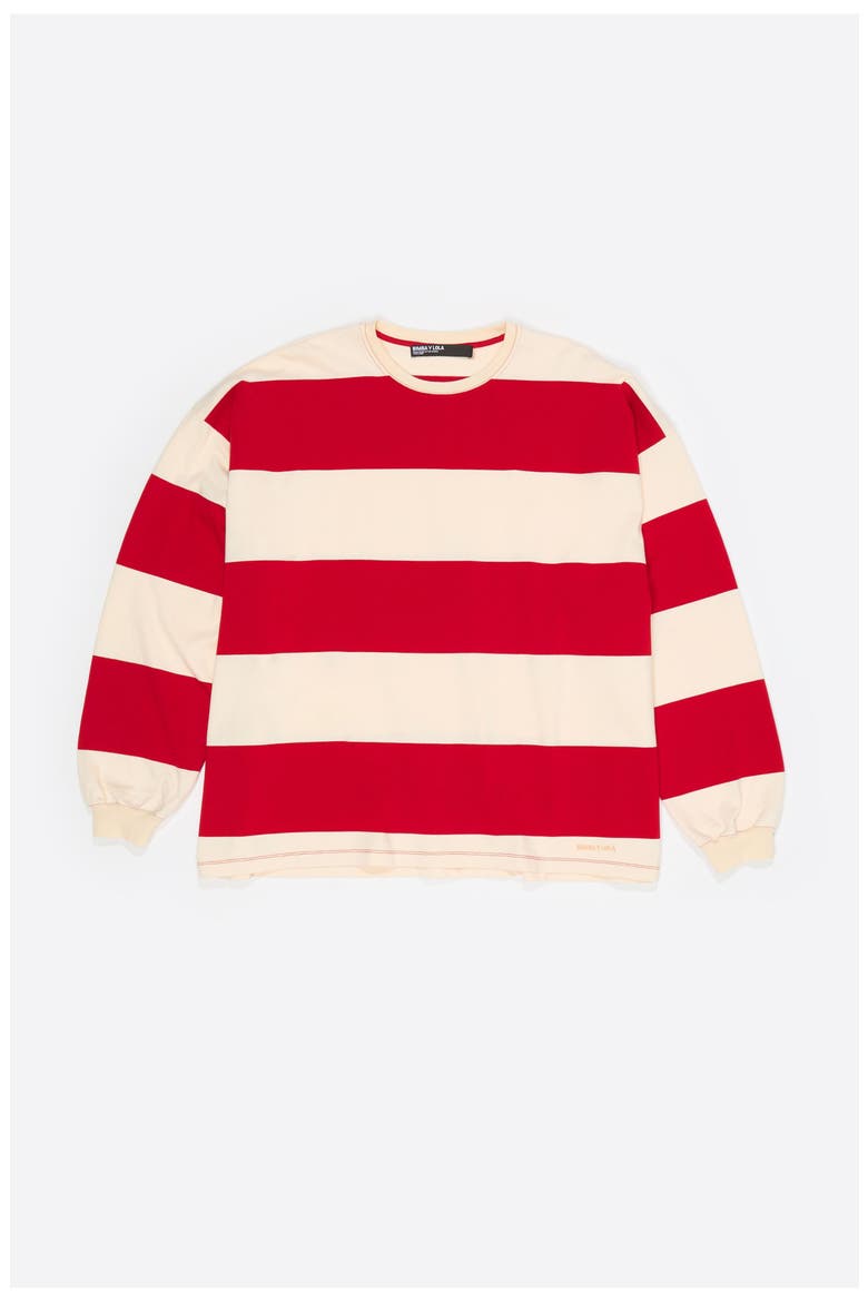 Loose-fit striped T-shirt., Alternate, color, RED