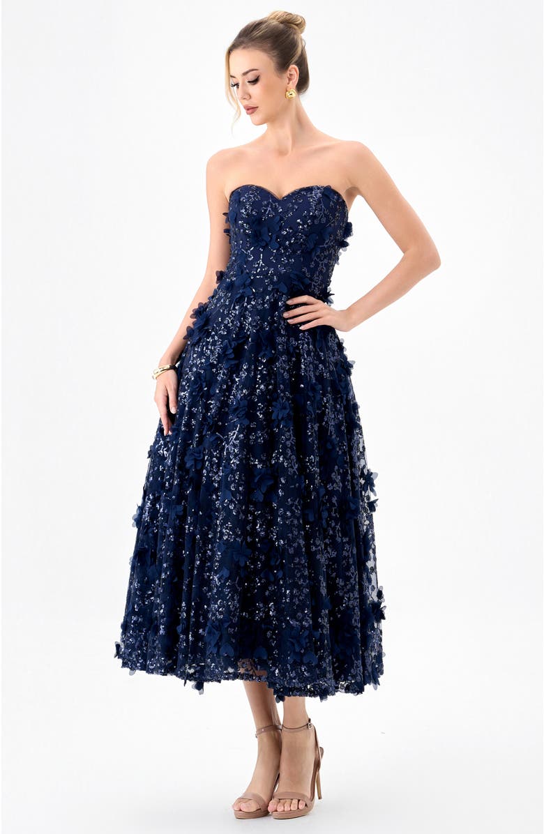 Bariano Adela Sweetheart Petal Midi, Alternate, color, Navy