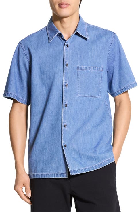 Noll Short Sleeve Cotton Denim Button-Up Shirt