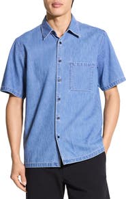 Theory Noll Short Sleeve Cotton Denim Button-Up Shirt