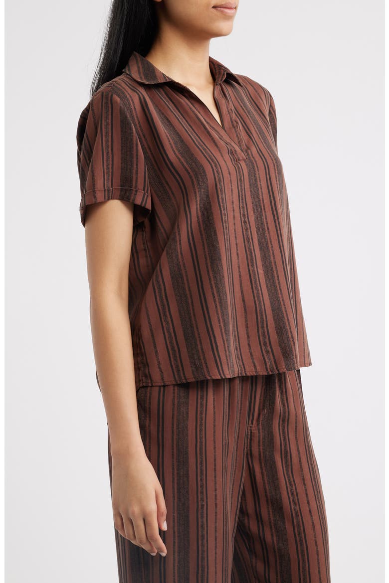 Collared Stripe Short Sleeve Shirt, Alternate, color, SUNSET TRUFFLE
