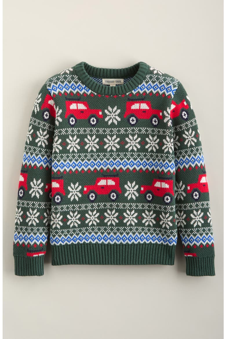 Kids' Fair Isle Cotton Sweater, Main, color, GREEN TREKKING FAIRISLE TRUCK