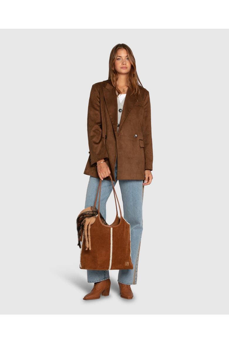 Charmer Faux Suede Blazer, Alternate, color, Brown