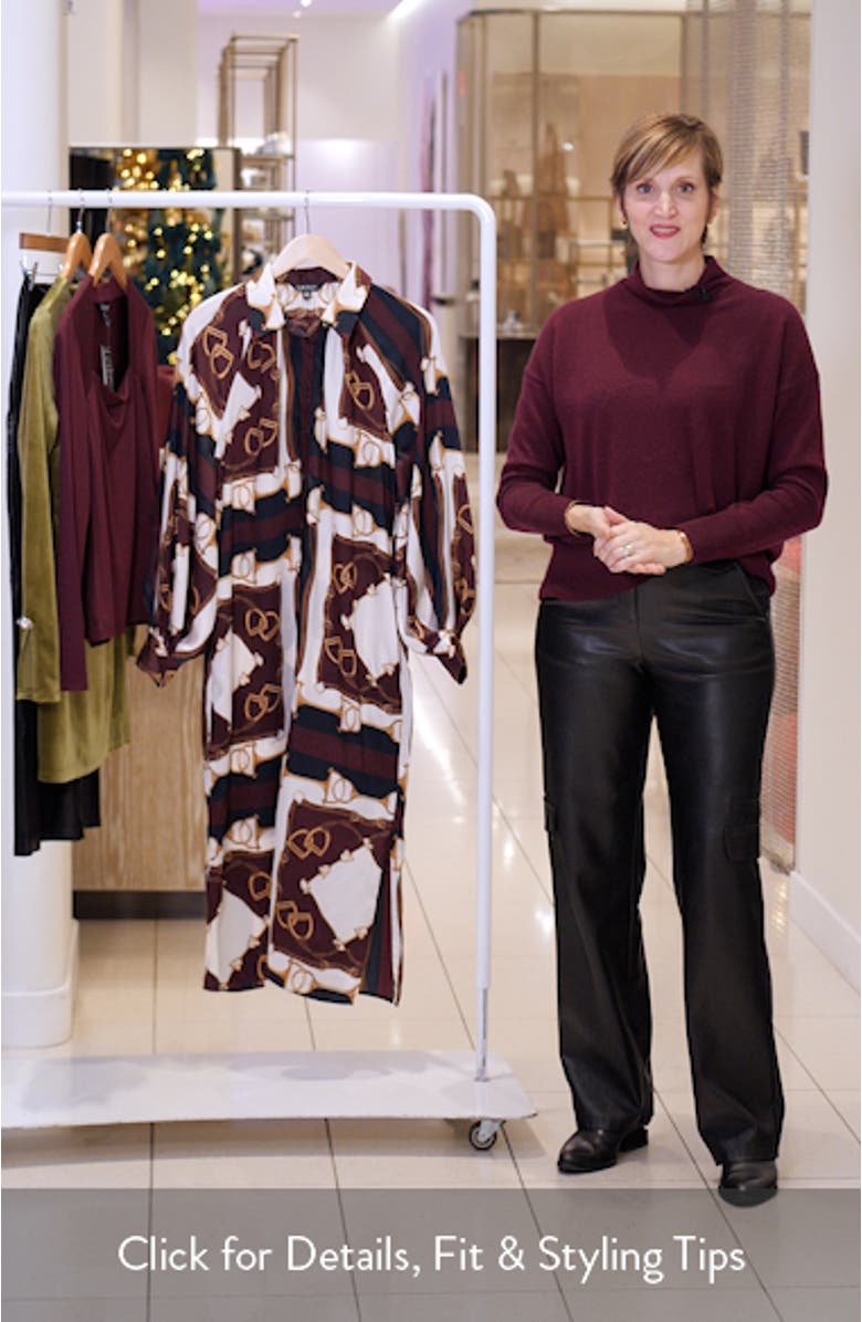 Equestrian Print Long Sleeve Twill Midi Shirtdress, sales video thumbnail