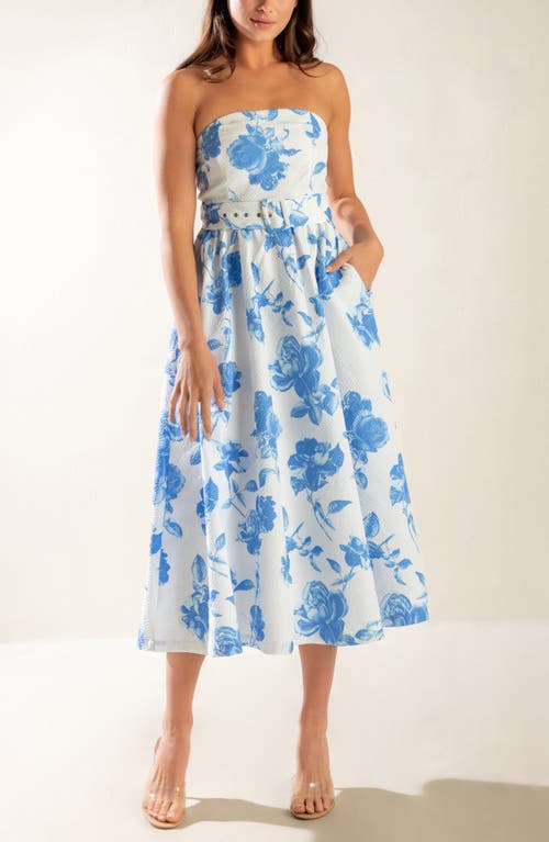 Freemarket Floral Strapless Midi Dress In Blue