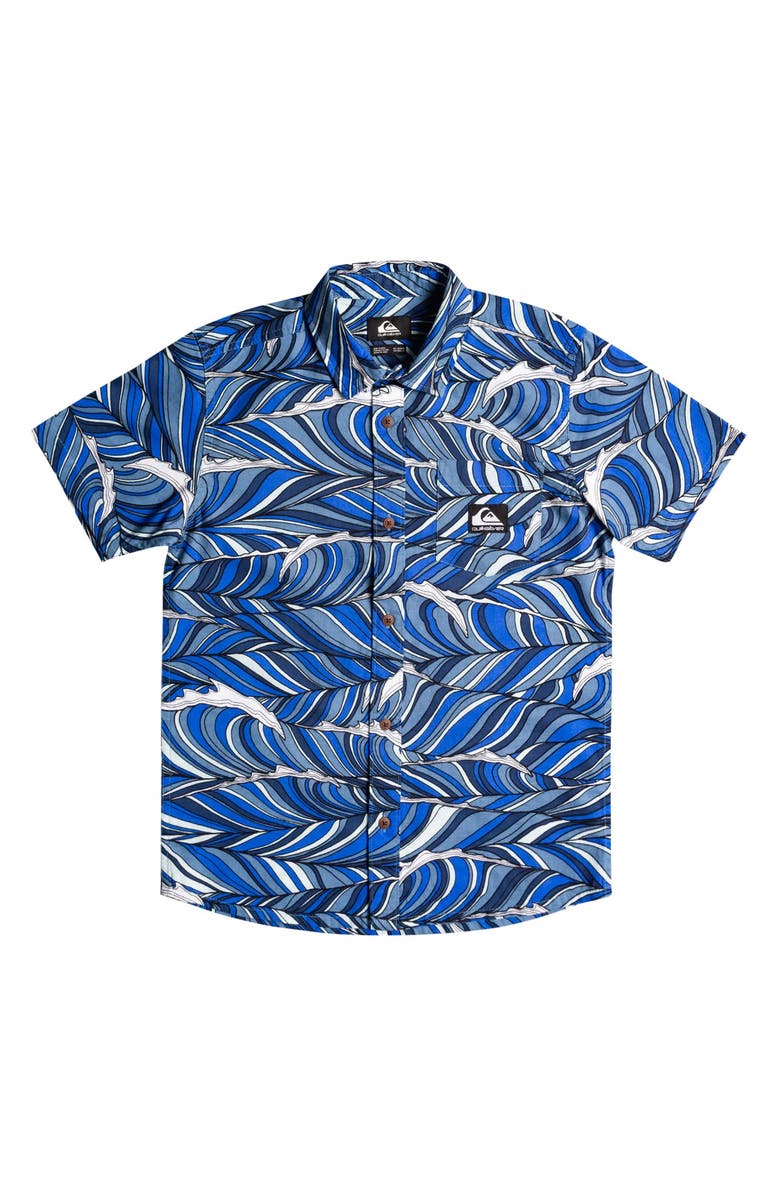 Quiksilver Kids' Wavy Wavy Short Sleeve Organic Cotton Button-Up Shirt, Main, color, 