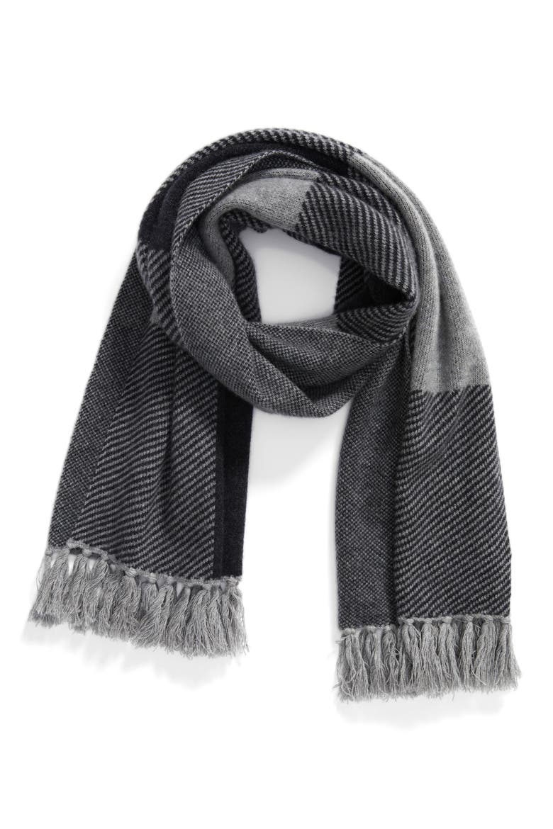 Buffalo Check Cashmere Scarf, Alternate, color, GREY MEDIUM HEATHER COMBO