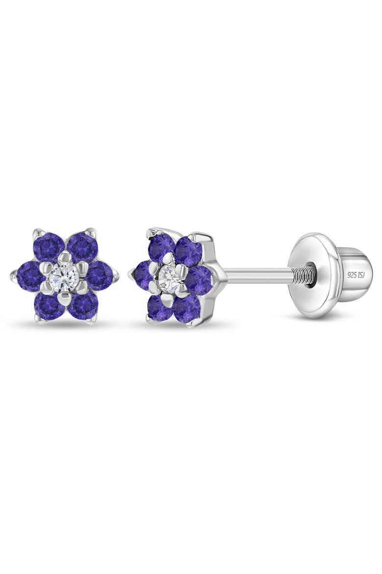 Cubic Zirconia Cluster Flower Earrings, Main, color, Purple