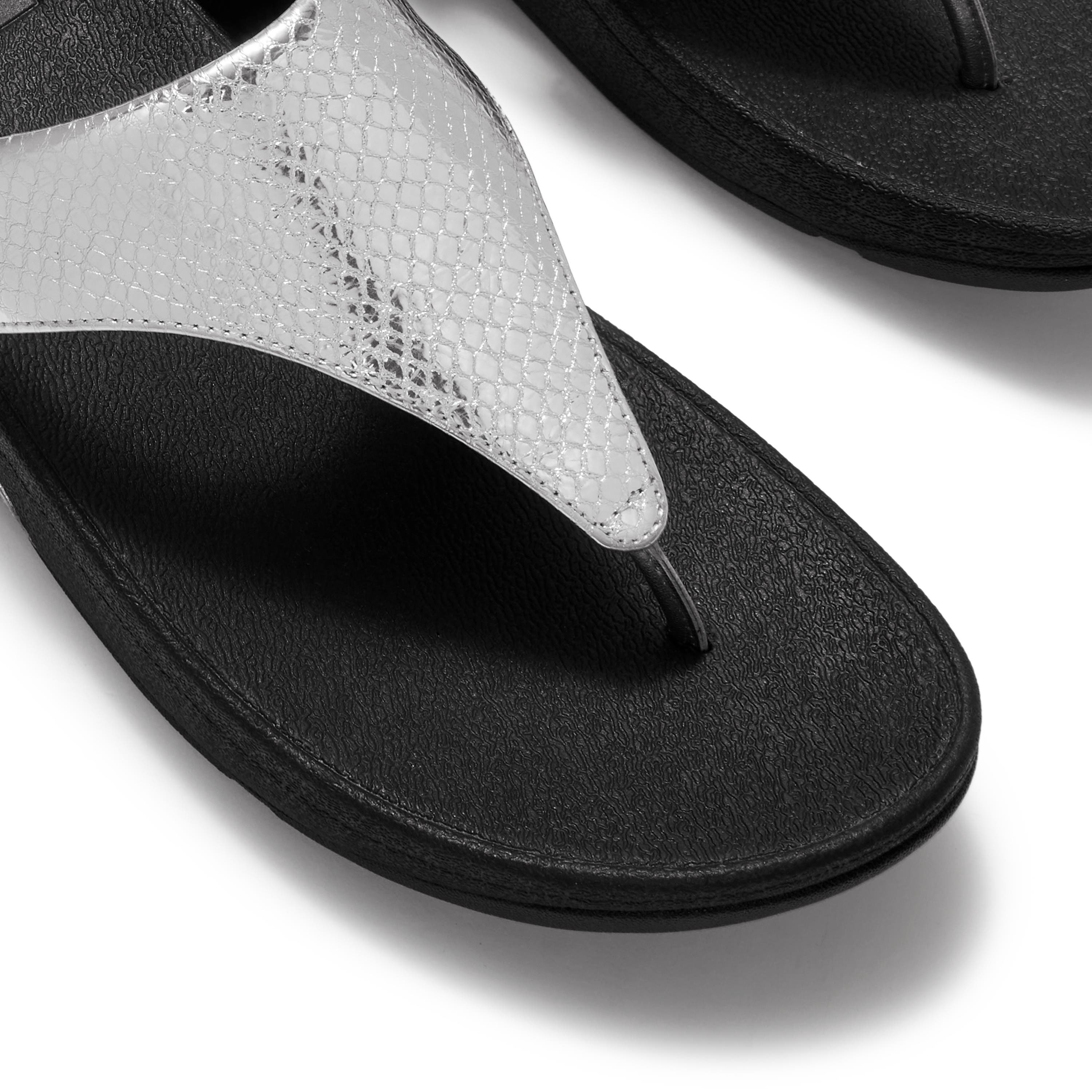 Lulu Metallic Snake Toe-Post Sandals, Alternate, color, Silver