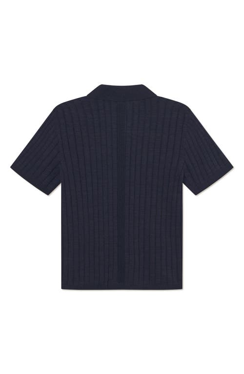 Les Deux Floyd Knit Short Sleeve Button-up Shirt In Blue