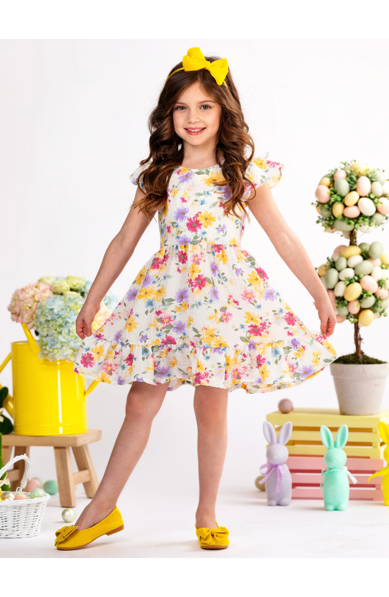 Mia Belle Girls Sunlit Garden Floral Easter Bow Dress, Alternate, color, Yellow