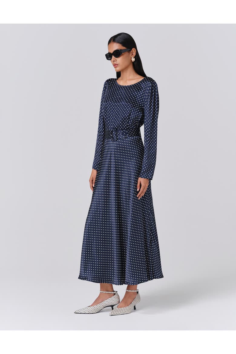 Sophia Polka Dot Belted Midi Dress, Main, color, Navy Spot