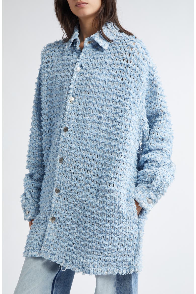 Bouclé Effect Denim Button-Up Shirt, Alternate, color, LIGHT BLUE LASER DENIM