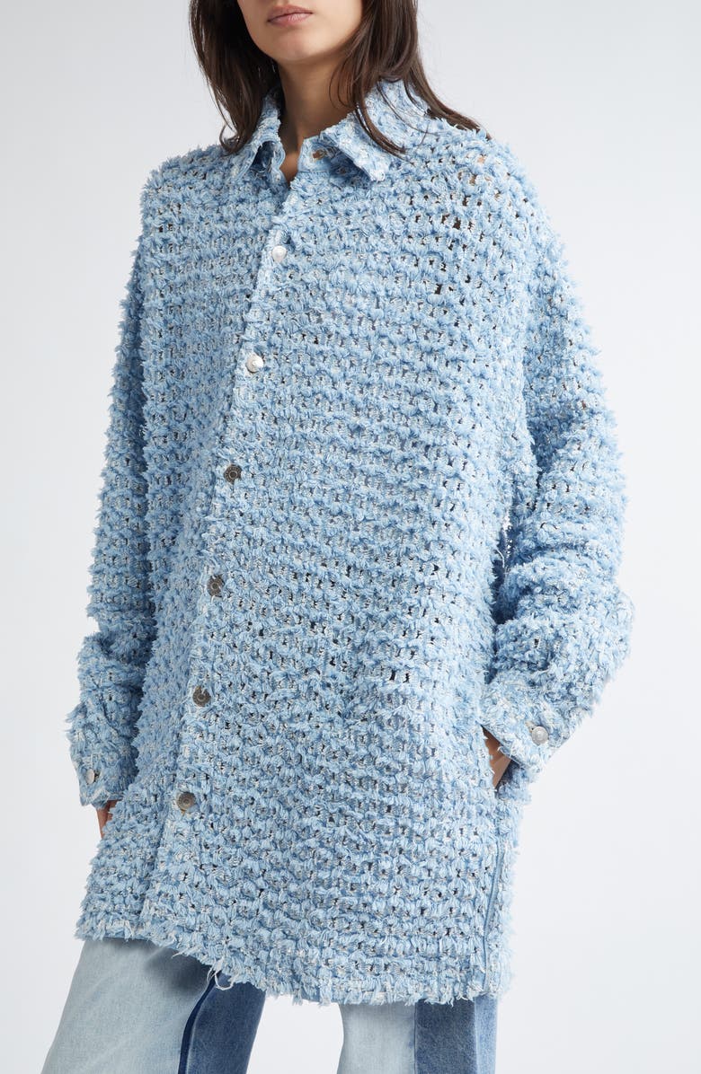 Stella McCartney Bouclé Effect Denim Button-Up Shirt, Alternate, color, 