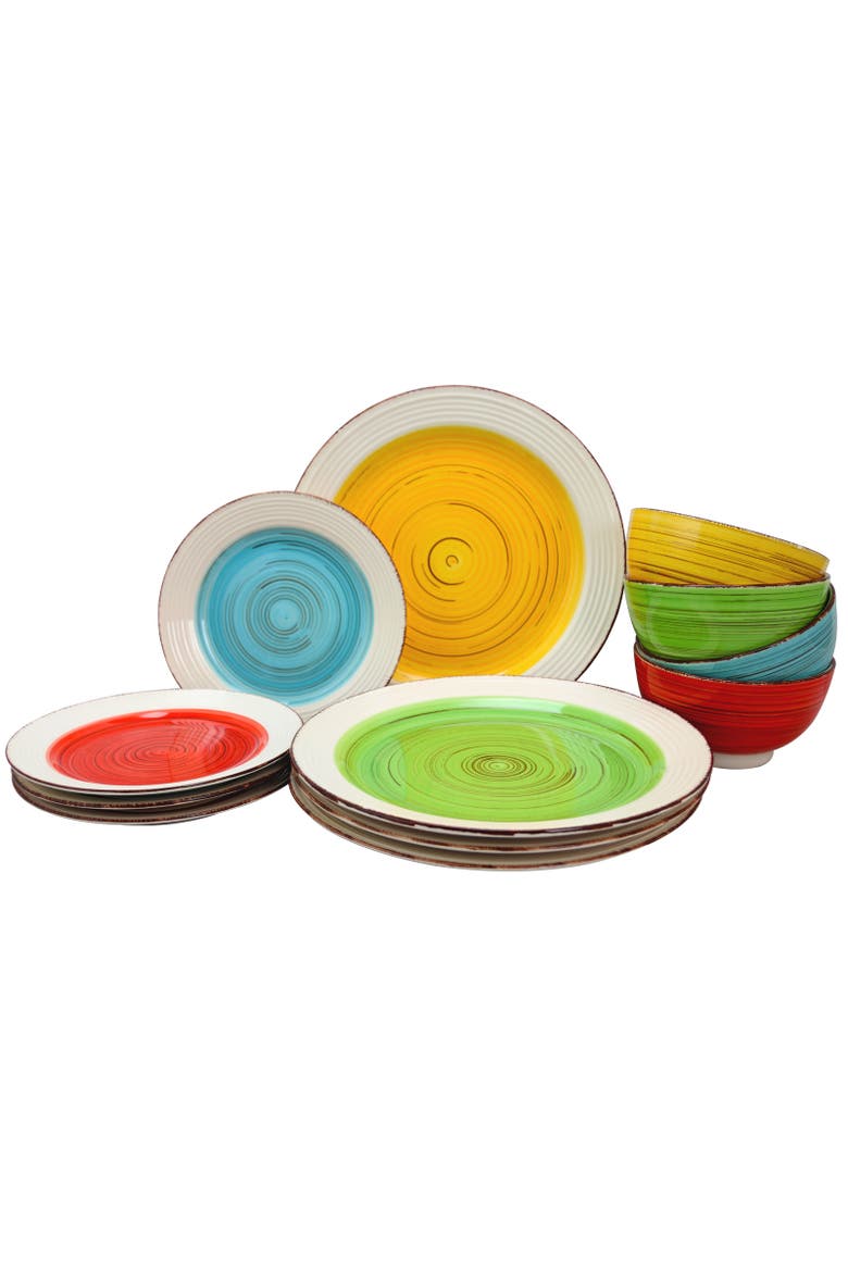 12 piece Mix and Match Ceramic Dinnerware Set, Alternate, color, Assorted